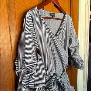 Gracia Blue and White Striped V-Neck Dress